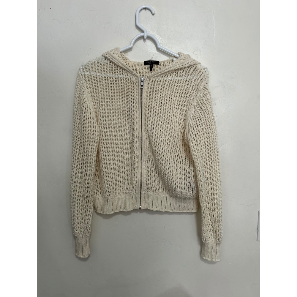 Rag & Bone Womens Ivory Open Knit Mesh Full Zip Hoodie Sweater XS Extra‎ Small